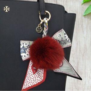 TORY BURCH KEY CHARM FOX FUR SILKY BOW